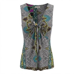 Etro Black and Blue Paisley Tank Top Size 42 Made in Italy Boho Luxury 6 Silk